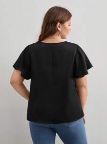 SHEIN Frenchy Plus Solid Butterfly Sleeve Blouse - Black - View 2