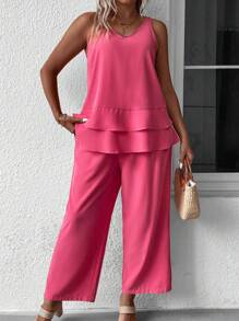 EMERY ROSE Plus Solid Cami Top & Wide Leg Trousers