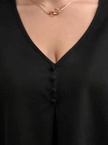 SHEIN Frenchy Plus Solid Butterfly Sleeve Blouse - Black - View 5