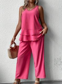 EMERY ROSE Plus Solid Cami Top & Wide Leg Trousers