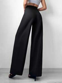 EURMUSE Solid Wide Leg Suit Trousers - Black - View 2