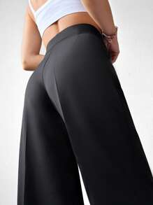 EURMUSE Solid Wide Leg Suit Trousers - Black - View 4
