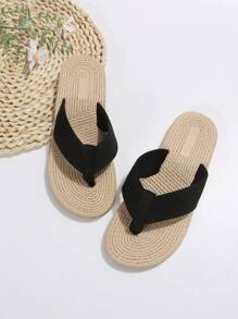 度假黑色拖鞋適合女士,極簡人字拖 - 黑色 - 查看 2