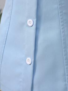 Baby Contrast Lace Ruffle Trim Button Front Cold Shoulder Dress - Blue - View 5