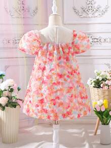 SHEIN 小女童貼花泡泡袖洋裝