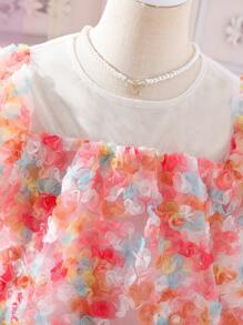 SHEIN 小女童貼花泡泡袖洋裝