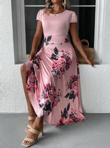 SHEIN Clasi Vestido línea A con estampado floral - Rosa - Ver 3