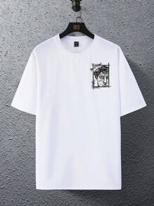 Manfinity EMRG Áo thun nam dáng rộng in hình và khẩu hiệu - trắng - Xem 5