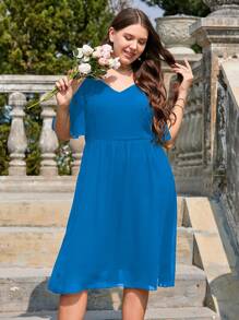 Celure Plus Cold Shoulder Dress - Dusty Blue - View 4