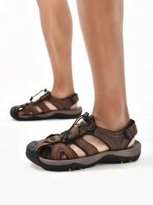 時尚棕色涼鞋適用於男士抽繩設計運動涼鞋 - 咖啡棕 - 查看 2