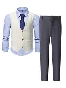 Manfinity Mode Men Button Front 1pc Waistcoat & 1pc Suit Trousers - Multicolor - View 1