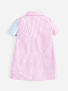Baby Striped Print Colourblock Ruffle Hem Smock Dress - Multicolor - View 2