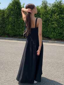 DAZY Solid Zip Back Cami Dress Sundress - Black - View 2