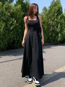 DAZY Solid Zip Back Cami Dress Sundress - Black - View 3