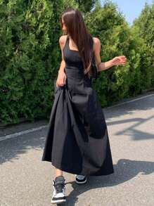 DAZY Solid Zip Back Cami Dress Sundress - Black - View 6