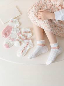 5雙兒童花卉圖案和草莓圖案襪子