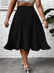 SHEIN LUNE 大碼紐扣細節荷葉邊半身裙 - 黑色 - 查看 2