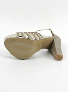 金屬亮絲錐形高跟踝帶高跟鞋 - 金色 - 查看 3