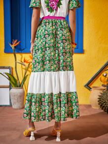 Yumiko Frida Kahlo X SHEIN X Designer 印花荷葉邊半身裙 - 彩色 - 查看 2