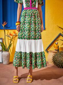 Yumiko Frida Kahlo X SHEIN X Designer 印花荷葉邊半身裙 - 彩色 - 查看 5