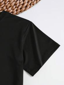 INAWLY Áo thun họa tiết Tower & Letter Áo thun họa tiết dành cho nữ - màu đen - Xem 4