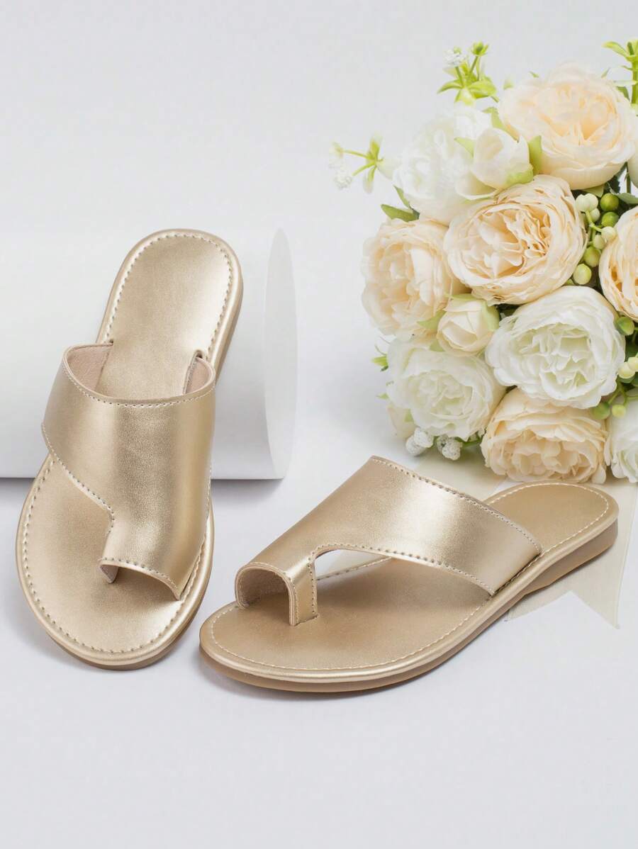 Girls Toe Ring Design Metallic Thong Sandals For Summer | SHEIN USA