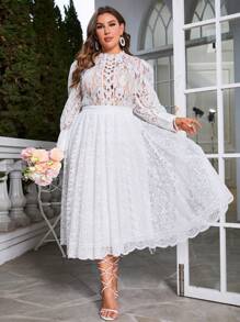 Simplee Váy Plus Size màu trơn Thanh lịch - trắng - Xem 1