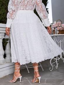 Simplee Váy Plus Size màu trơn Thanh lịch - trắng - Xem 2