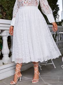 Simplee Váy Plus Size màu trơn Thanh lịch - trắng - Xem 4