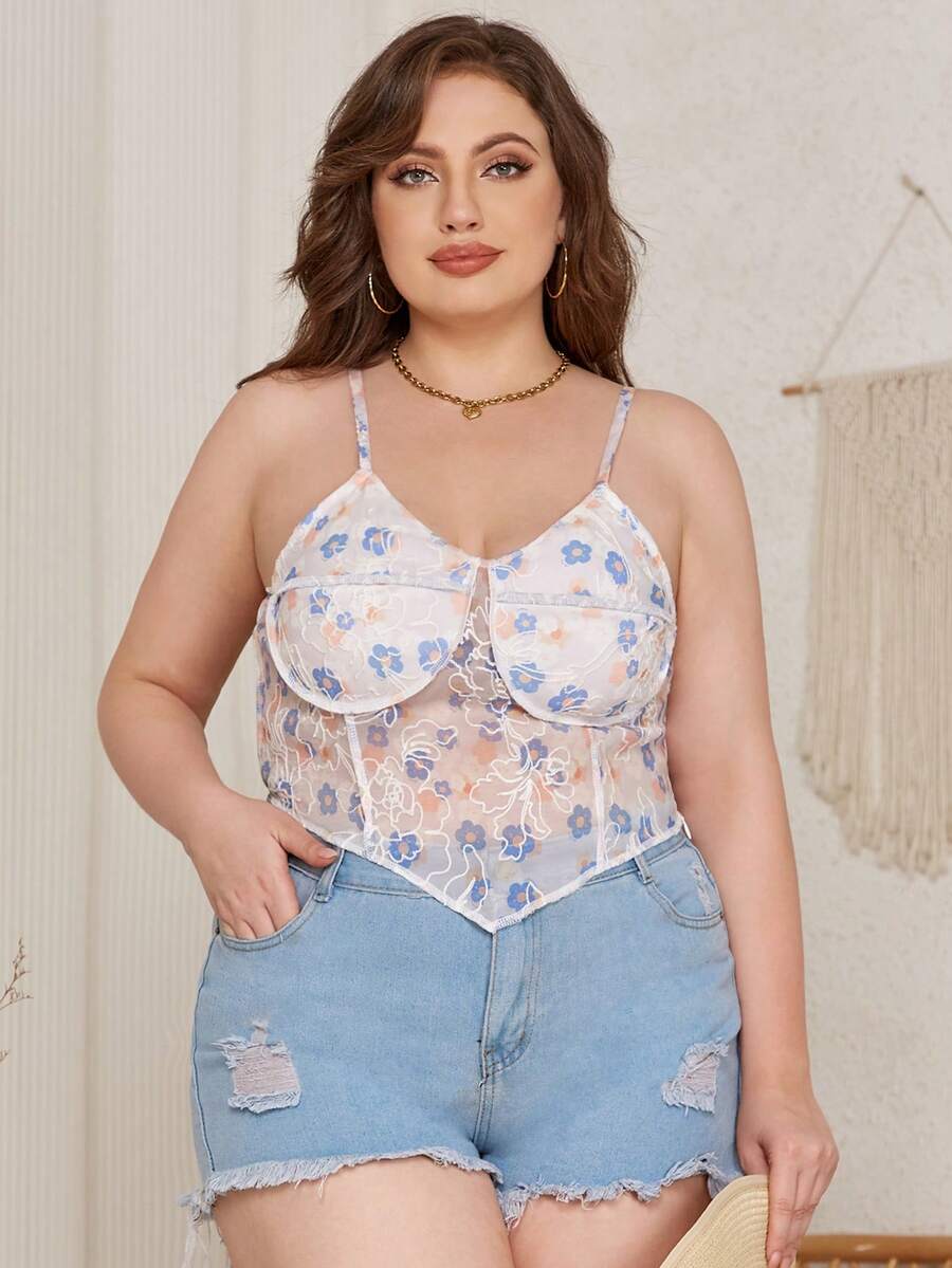 Eilly Bazar Áo hai dây Plus Size Bất đối xứng Hoa Boho - Nhiều màu - Xem 1
