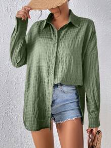 Chiquease 落肩袖前紐扣襯衫 - 綠色 - 查看 5