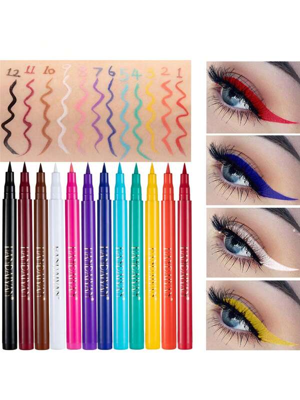 Waterproof Eyeliner Pen, 12Pcs Rainbow Eyeliner Set LongLasting Liquid