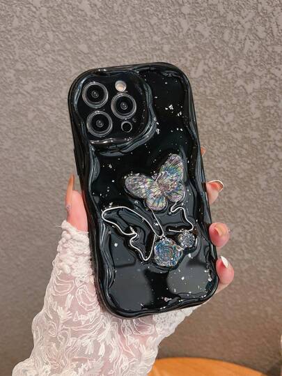 Butterfly & Flower Decor Anti-fall Phone Case