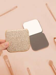 Foldable Makeup Mirror, 1pc Glitter Rectangle Single-Sided Compact Cosmetic Mirror, Portable Travel Mirror For Women & Girl, Gift For Women Mom Wife Sister Teen Girl Friend - Gold - View 2