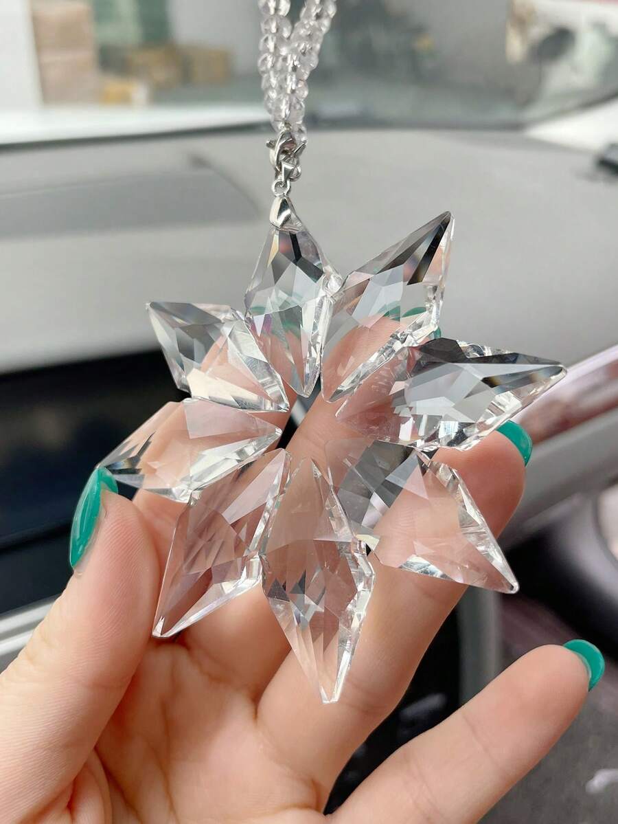 1入組雪花設計玻璃汽車掛飾 - 無色 - 查看 1