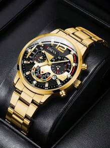 1入組男士三錶盤石英表和1入組手環 - 金色 - 查看 5