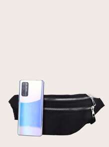 1 pieza Nuevo De moda y deportivo Ligero Nylon Color sólido Cremallera De mujer Riñonera Para Diario Para Estudiante Para la escuela Para al aire libre - Negro - Ver 3