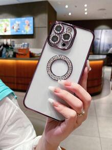 水鑽裝飾撞色框透明手機殼相容 iPhone15/15Plus/15Pro/15Promax - 紫色 - 查看 6