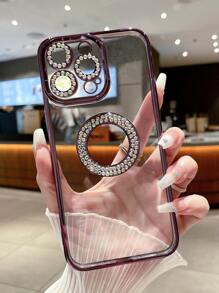 水鑽裝飾撞色框透明手機殼相容 iPhone15/15Plus/15Pro/15Promax - 紫色 - 查看 7