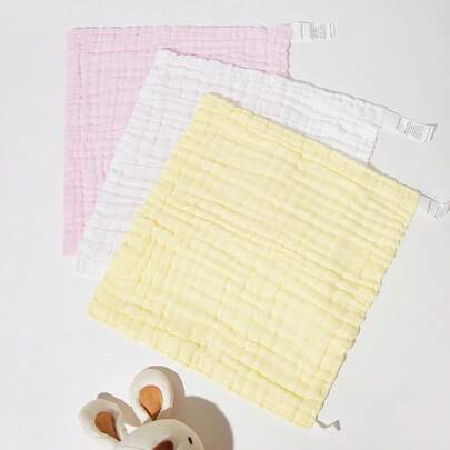 3入組嬰兒素色擦嘴餵食手帕