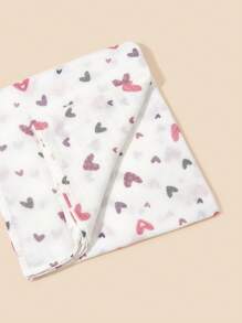 1pc [Oeko-Tex] Bamboo Baby Swaddle Blanket, Heart Print, Breathable & Cool For Spring/Summer - Multicolor - View 4