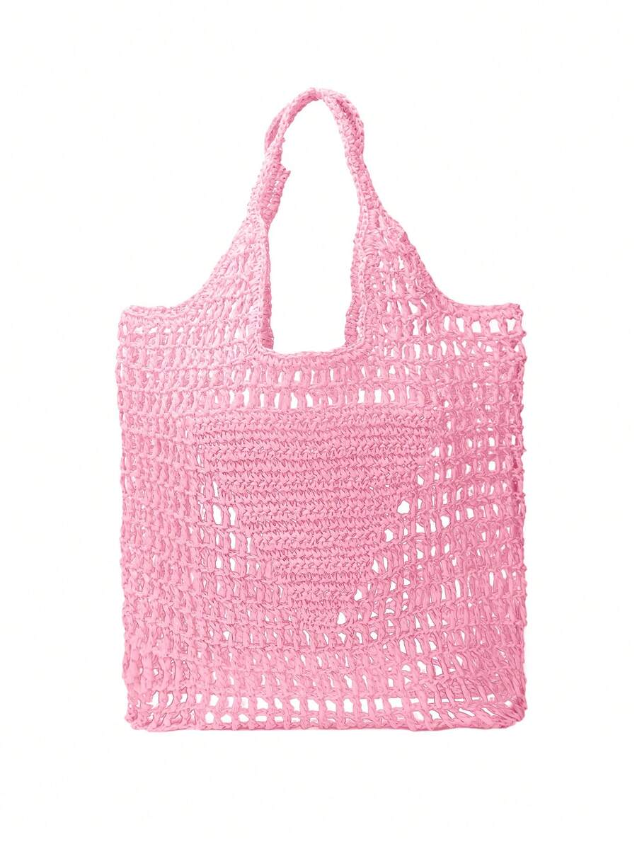 Bolsa de mimbre rosado con abertura doble asa para vacación - Rosa - Ver 1
