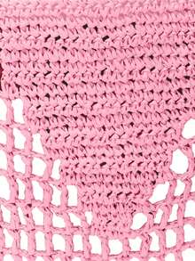 Bolsa de mimbre rosado con abertura doble asa para vacación - Rosa - Ver 3
