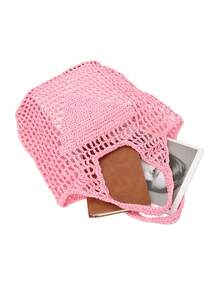 Bolsa de mimbre rosado con abertura doble asa para vacación - Rosa - Ver 4