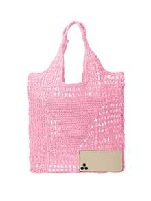 Bolsa de mimbre rosado con abertura doble asa para vacación - Rosa - Ver 5