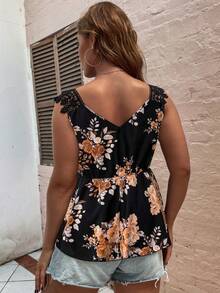 Plus Floral Print Peplum Blouse - Multicolor - View 2