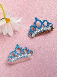 1pc Rhinestone Crown Design Pet Hair Clip, ABS Glitter Hair Clip For Household - Multicolor - View 5