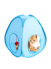 1pc Mesh Cat Tent, Blue Polyester Foldable Pet Toy For Pet - Blue - View 4
