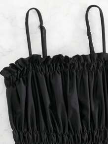 SHEIN Swim Frill Trim Bandeau Tankini With Cover Up Summer Beach - Black - View 5