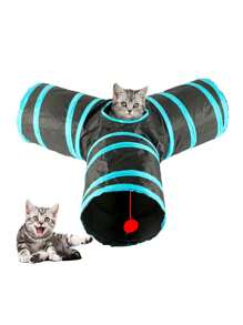 1pc Striped Pattern Cat Tunnel, Black Polyester Foldable Pet Toy For Household - Black - View 1